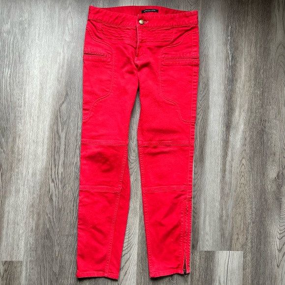 Marissa Webb Red Moto Skinny Jeans Zip Ankle Crop Fitted Denim Biker Pants 27 - Picture 12 of 12